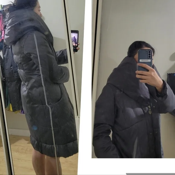 ELIE Tahari down puffer funnel neck coat parka jacket gray XS small - Picture 16 of 16